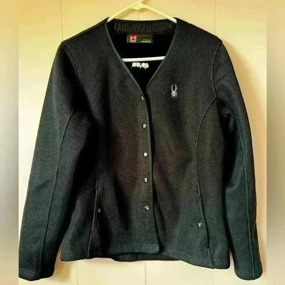 Spyder Core Sweater Jacket Full Zip Black Jacket Lined W/ Faux Fur Womens Size L